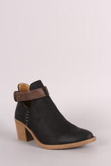 Qupid Almond Toe Blocked Heeled Ankle Boots