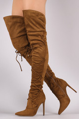 Lace Front Pointy Toe OTK Stiletto Boots