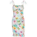 Sleeveless butterfly print ruffles bandage sexy mini dress summer