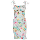 Sleeveless butterfly print ruffles bandage sexy mini dress summer
