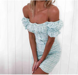 Off the Shoulder Plaid Mini Summer Dress Women