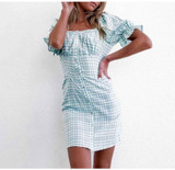 Off the Shoulder Plaid Mini Summer Dress Women
