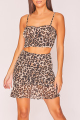 Nude Leopard Print Peplum Frill Skirt