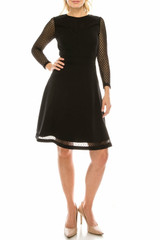 Adrianna Papell Day Crew Neck Long Sleeves Zipper Back Lace & Textured
