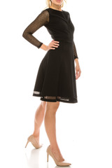 Adrianna Papell Day Crew Neck Long Sleeves Zipper Back Lace & Textured