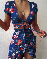 V-neck Irregular Printed Summer Dress