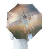Airplane Flying Over Runway Designed Umbrella