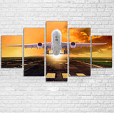 Amazing Departing Aircraft Sunset & Clouds Behind Printed Multiple Canvas Poster