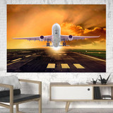 Amazing Departing Aircraft Sunset & Clouds Behind Printed Canvas Posters (1 Piece)