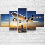 Super Aircraft over City at Sunset Multiple Canvas Poster