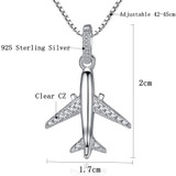 925 Sterling & Crystal Silver Airplane Shape Necklace (Top Quality)