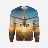 Airplane over Runway Towards the Sunrise Printed 3D Sweatshirts