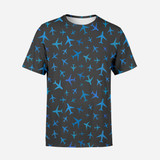 Many Airplanes (Gray) Designed 3D T-Shirts