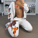 Butterfly Print  Zip Up Hoodie Sweatsuit