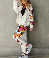 Butterfly Print  Zip Up Hoodie Sweatsuit