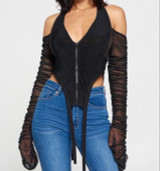 Mesh Cut Out ZIp Up Top