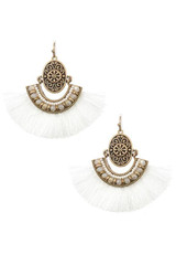 Boho etched tassel fan earring