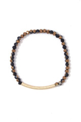 Textured metal bar beaded stretch bracelet