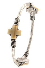 Hammered bangle cross station bracelet