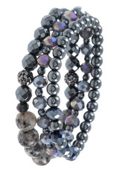 Faceted glass and semi precious bead bracelet set