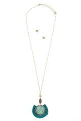 Elongated gem disk pendant necklace set