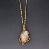 Natural Stone Rose Crystal Quartz Wire Wrapped Pendant Necklace
