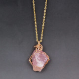 Natural Stone Rose Crystal Quartz Wire Wrapped Pendant Necklace