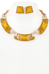 Faceted geo shape link necklace set