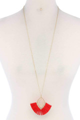 Double Moroccan Shape Fan Tassel Pendant Necklace