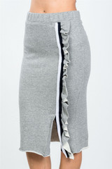 Ladies fashion contrast striped and ruffle midi sweat skirt