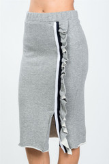 Ladies fashion contrast striped and ruffle midi sweat skirt