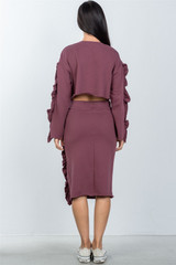 Ladies fashion contrast striped and ruffle midi sweat skirt