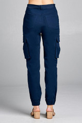 Ladies fashion waist button elastic hem w/snap button cargo pants