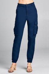 Ladies fashion waist button elastic hem w/snap button cargo pants
