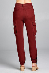 Ladies fashion waist button elastic hem w/snap button cargo pants