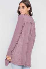 Mauve Knit Draped Front Long Sleeve Cardigan