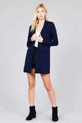 Long Sleeve Notched Collar W/pocket Tunic Jacket