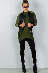 Ladies fashion black & olive quilted bomber jacket