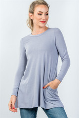 Ladies fashion round neckline long sleeve back keyhole tunic top