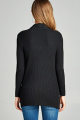 Ladies fashion long sleeve open front ribbed knit cardigan