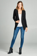 Ladies fashion long sleeve open front ribbed knit cardigan