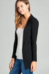 Ladies fashion long sleeve open front ribbed knit cardigan