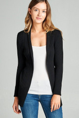 Ladies fashion long sleeve open front ribbed knit cardigan