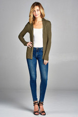 Ladies fashion long sleeve open front ribbed knit cardigan
