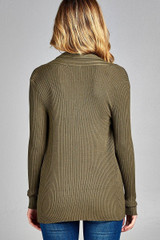Ladies fashion long sleeve open front ribbed knit cardigan