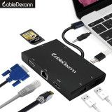 usbc hdmi rj45 ethnernet vga Thunderbolt 3 hub usb3.0 usb3.1 charge 3.5mm audio port adapter for macbook pro 2017 Xiaomi Air hp