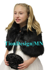 Bridal Black Faux Fur Cape Fox for Child, faux fur shrug, faux fur wrap, faux fur stole