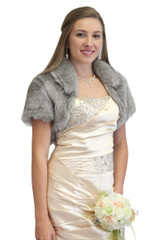 Bridal Bridal Faux Fur Bolero Jacket 680F-Gray, bridal bolero, bridal fur shrug