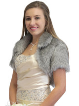 Bridal Bridal Faux Fur Bolero Jacket 680F-Gray, bridal bolero, bridal fur shrug