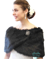 Bridal Shawl Wrap, Black faux fur wedding wrap, faux fur stole, faux fur shrug, fur shawl